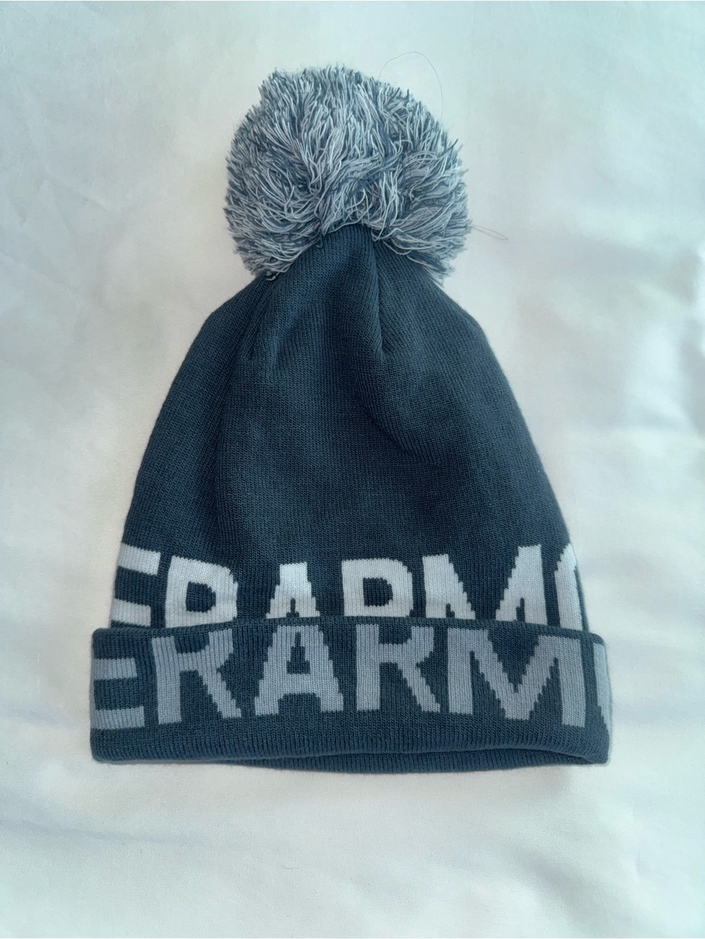 Under Armour Gray Pom Pom Beanie with Fold-Over Cuff